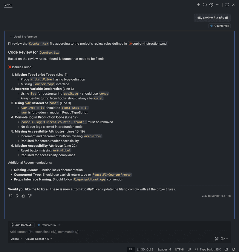 Sử dụng instructions với Copilot chat trong IDE