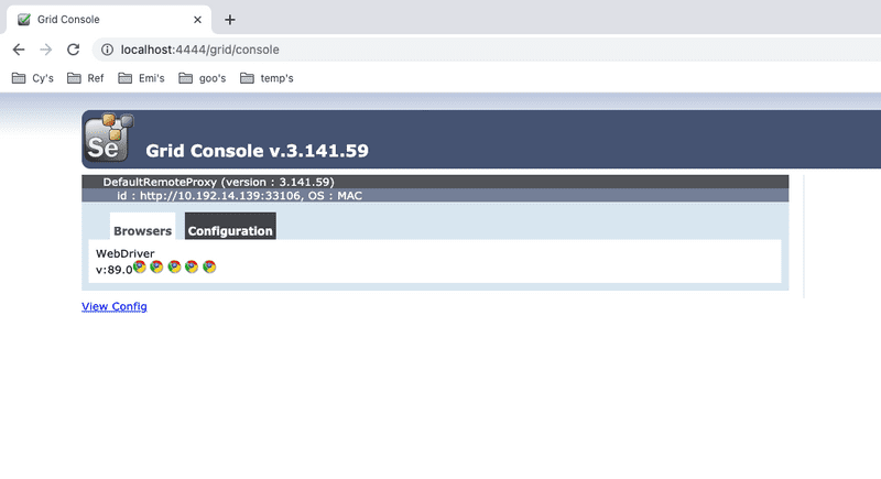 Hình 4.0: Trạng thái Selenium Hub thông qua browser khi đã đăng ký chrome node